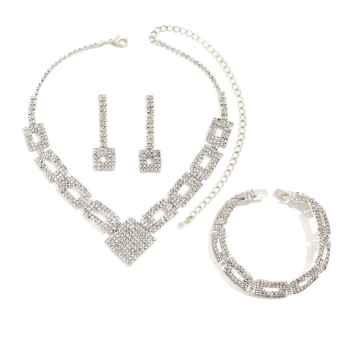 Rhinestone Necklace bracelet and Earring Jewelry Set unique