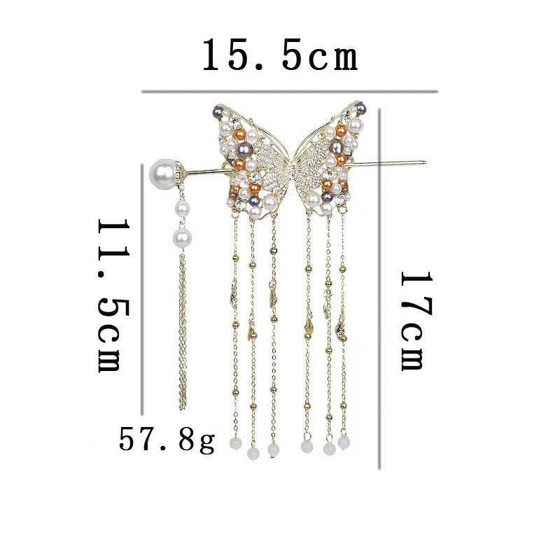 Pearl Butterfly Hairpin with Tassel