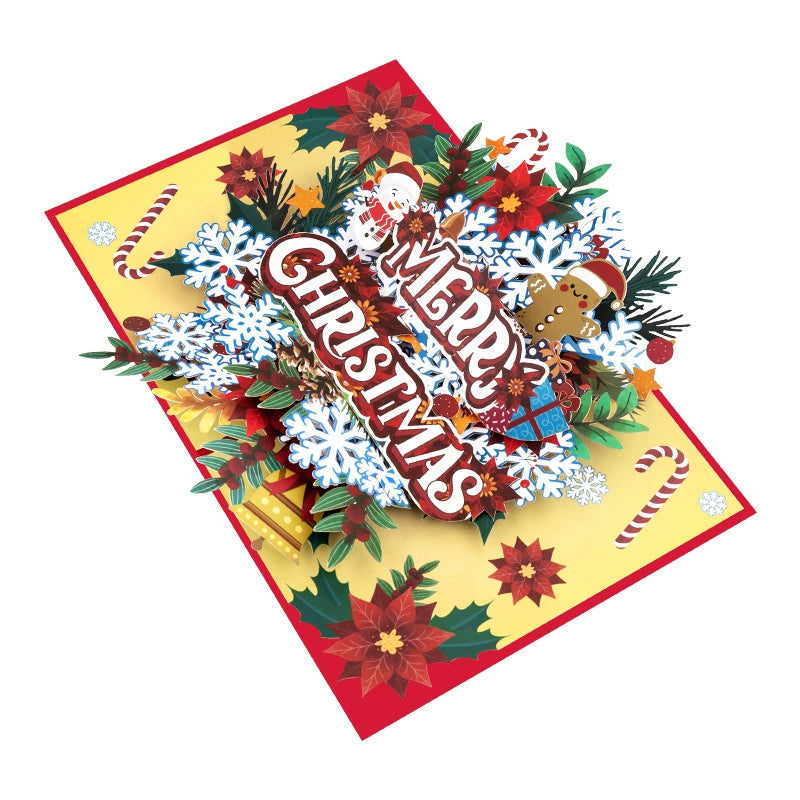 3D Snowflake Floral Christmas Card – Handmade Pop Up Greeting - ALL GIFTS FACTORY