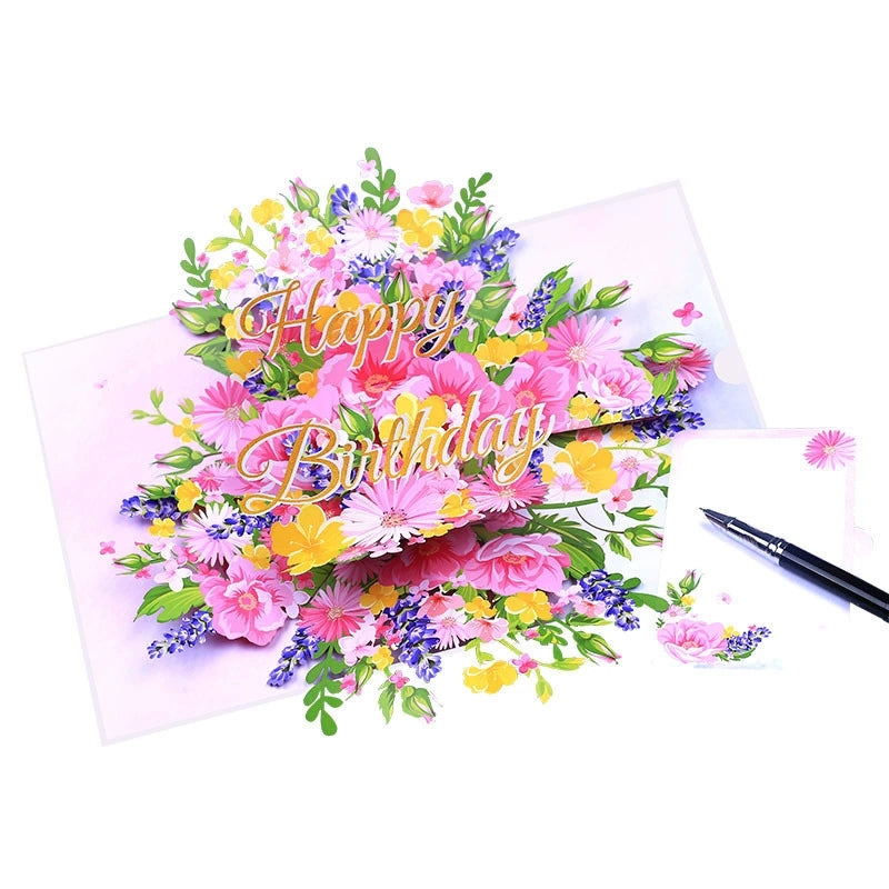 3D Birthday Bouquet Card – Handmade Pop Up Floral Greeting - ALL GIFTS FACTORY