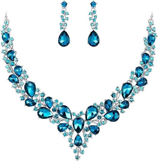 Aurora Borealis Crystal Necklace and Earrings Set – Iridescent Rhinestone Jewelry for Women, Bridal & Evening Accessories - ALL GIFTS FACTORY