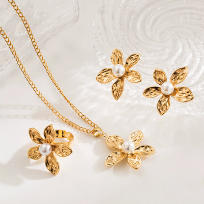 INS Minimalist Flower Jewelry Set – Earrings, Necklace & Ring - ALL GIFTS FACTORY