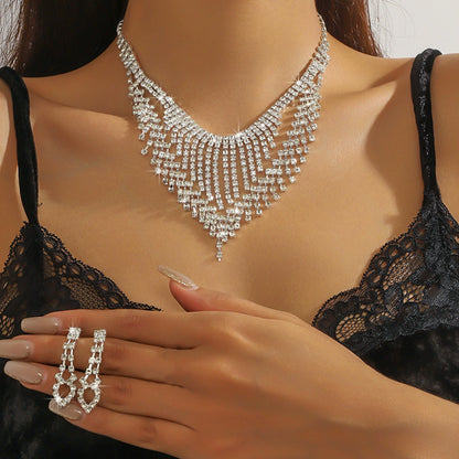 Rhinestone Necklace and Earring Jewelry Set