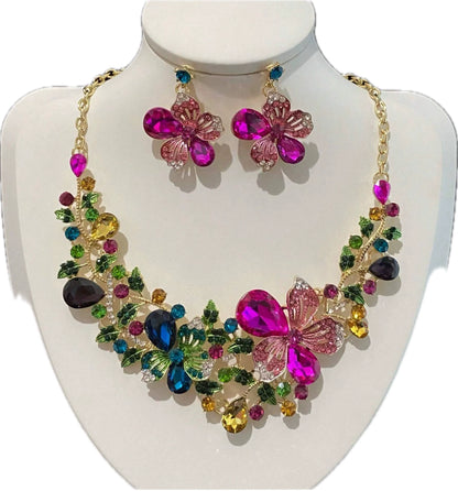 Crystal Butterfly Necklace Set – Statement Jewelry for Women