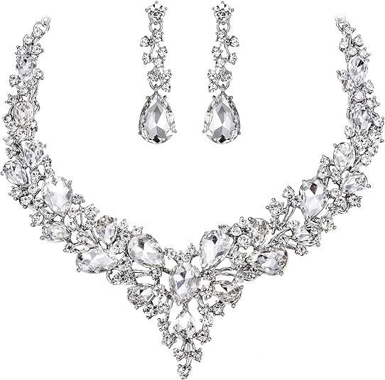 Aurora Borealis Crystal Necklace and Earrings Set – Iridescent Rhinestone Jewelry for Women, Bridal & Evening Accessories - ALL GIFTS FACTORY