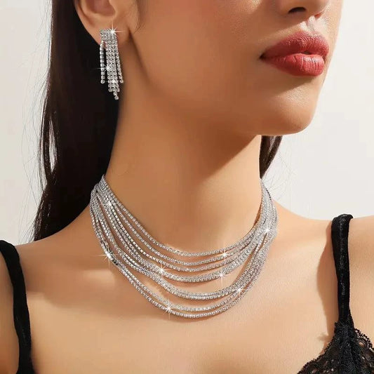Rhinestone Necklace and Earring Jewelry Set for party