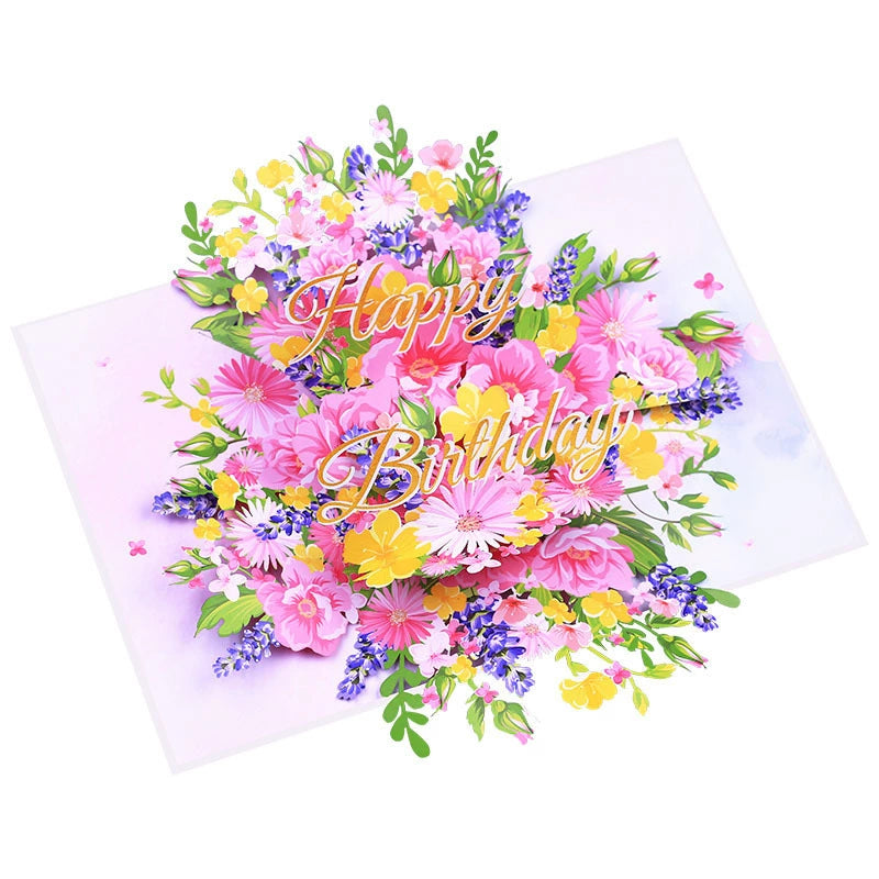 3D Birthday Bouquet Card – Handmade Pop Up Floral Greeting - ALL GIFTS FACTORY