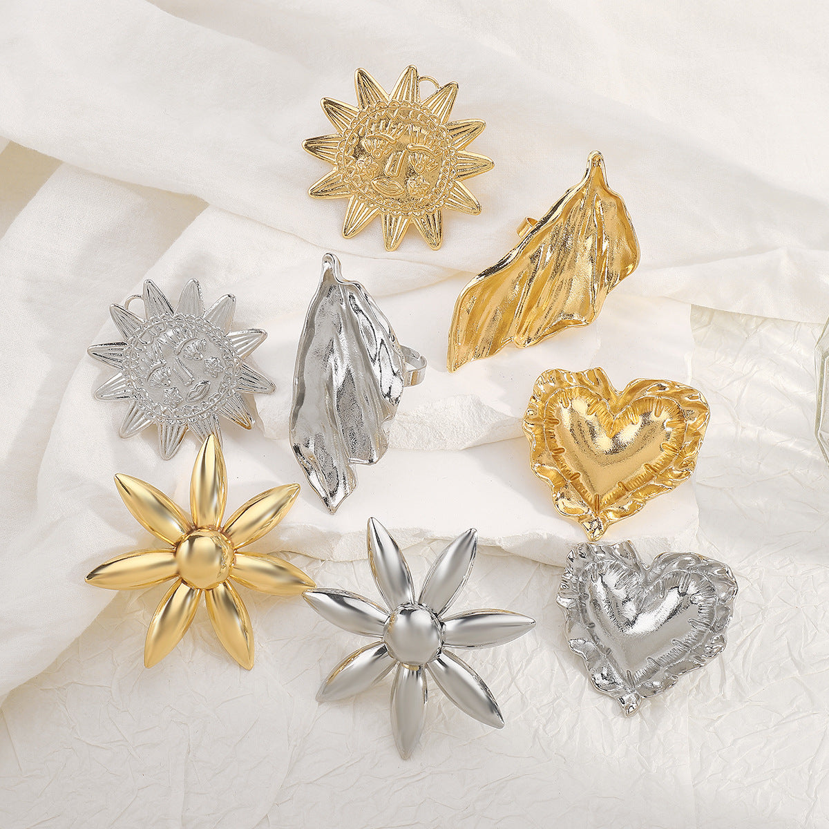 Floral Sun heart Leaf Statement Ring – Bold Metal Adjustable Ring for Women, Artistic Vintage Jewelry - ALL GIFTS FACTORY