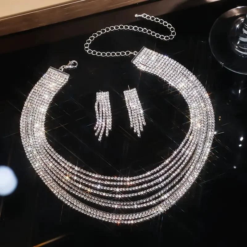 Rhinestone Necklace and Earring Jewelry Set for party