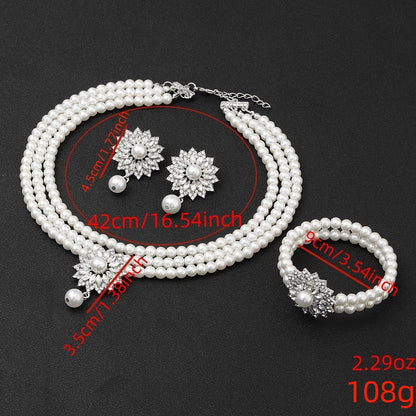 Elegant flower pearl necklace bracelet earrings set for women - ALL GIFTS FACTORY