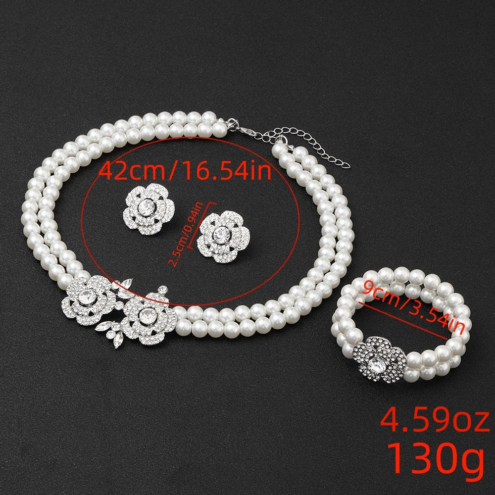 Elegant flower pearl necklace bracelet earrings set for women - ALL GIFTS FACTORY