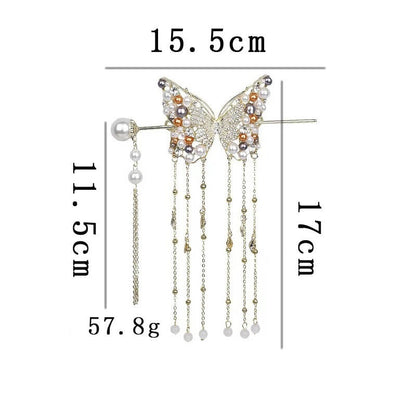 Pearl Butterfly Hairpin with Tassel
