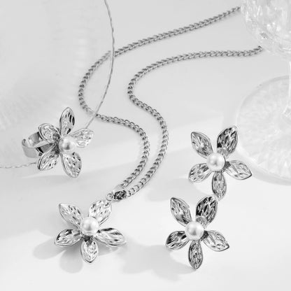 INS Minimalist Flower Jewelry Set – Earrings, Necklace & Ring - ALL GIFTS FACTORY
