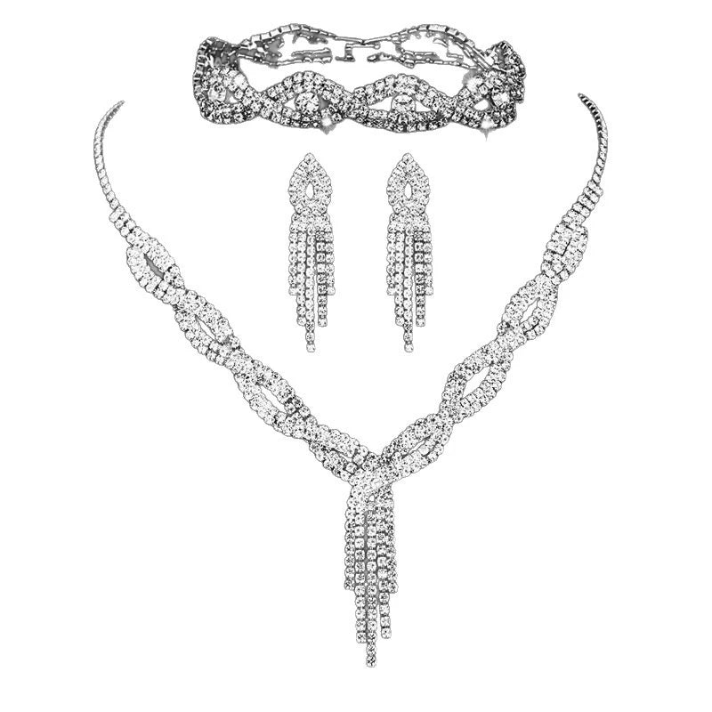 Rhinestone Necklace bracelet and Earring Jewelry Set