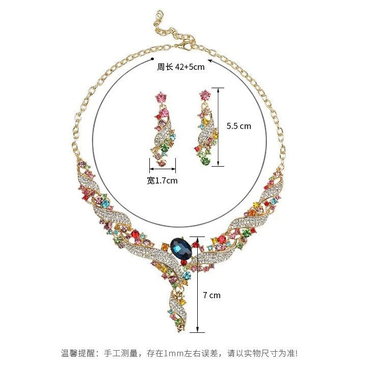 Colorful Crystal Twist Necklace and Earrings Set – Sparkling Rhinestone Jewelry for Women, Wedding & Evening Accessories