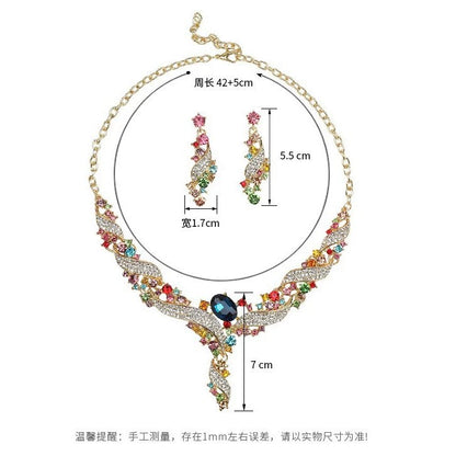 Colorful Crystal Twist Necklace and Earrings Set – Sparkling Rhinestone Jewelry for Women, Wedding & Evening Accessories