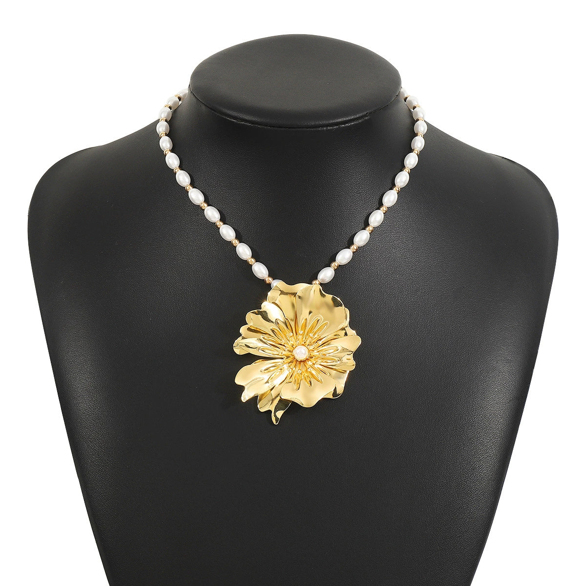 Vintage Metal Flower Necklace – Statement Faux Pearl Jewelry - ALL GIFTS FACTORY
