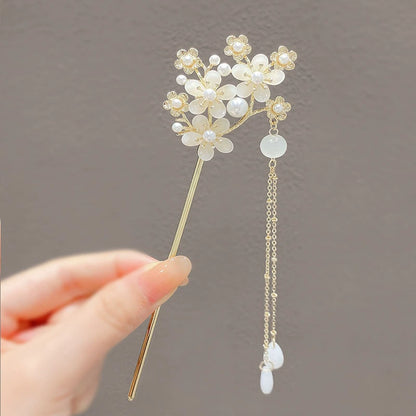 Pearl Flower Hairpin with Tassel