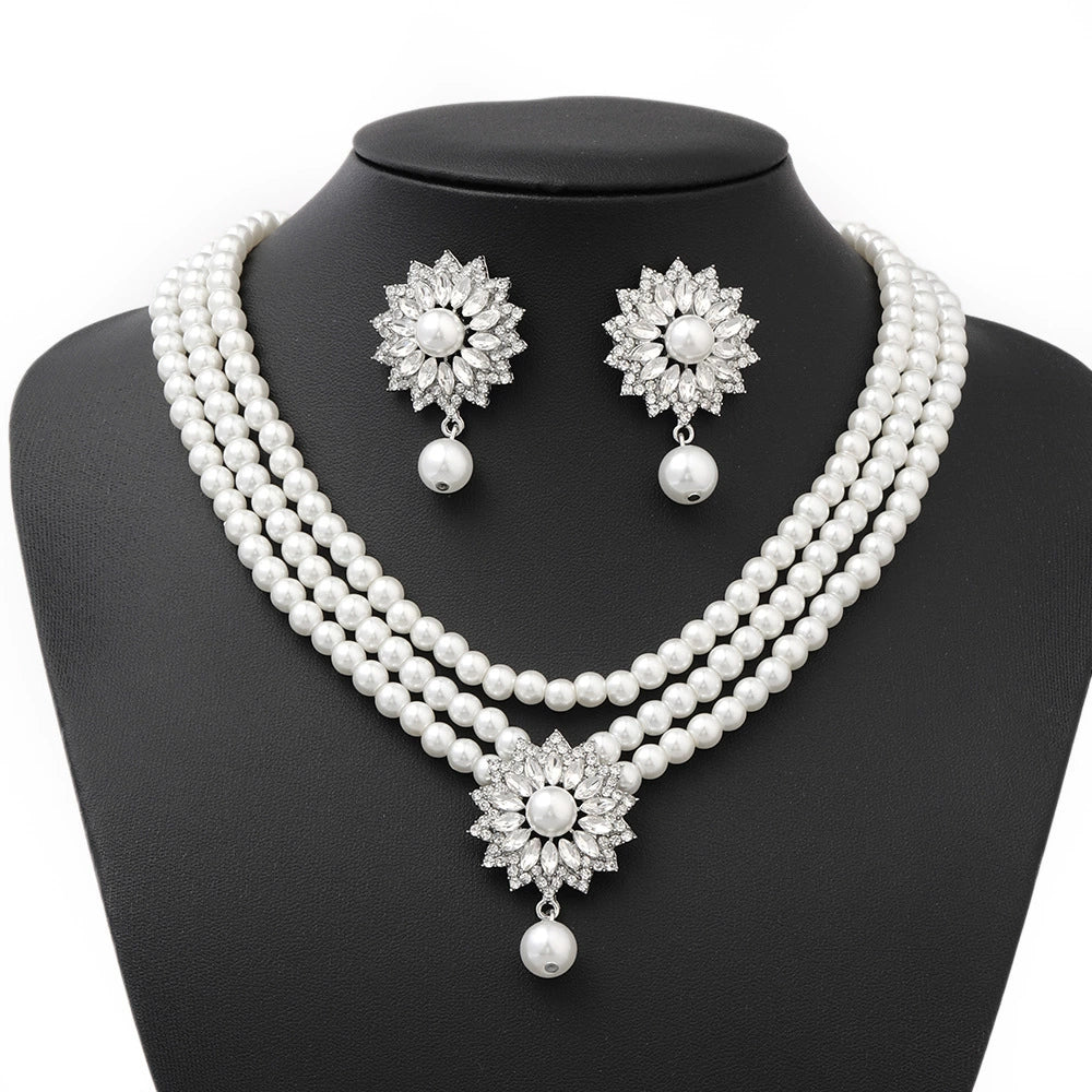 Elegant flower pearl necklace bracelet earrings set for women - ALL GIFTS FACTORY