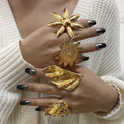 Floral Sun heart Leaf Statement Ring – Bold Metal Adjustable Ring for Women, Artistic Vintage Jewelry - ALL GIFTS FACTORY