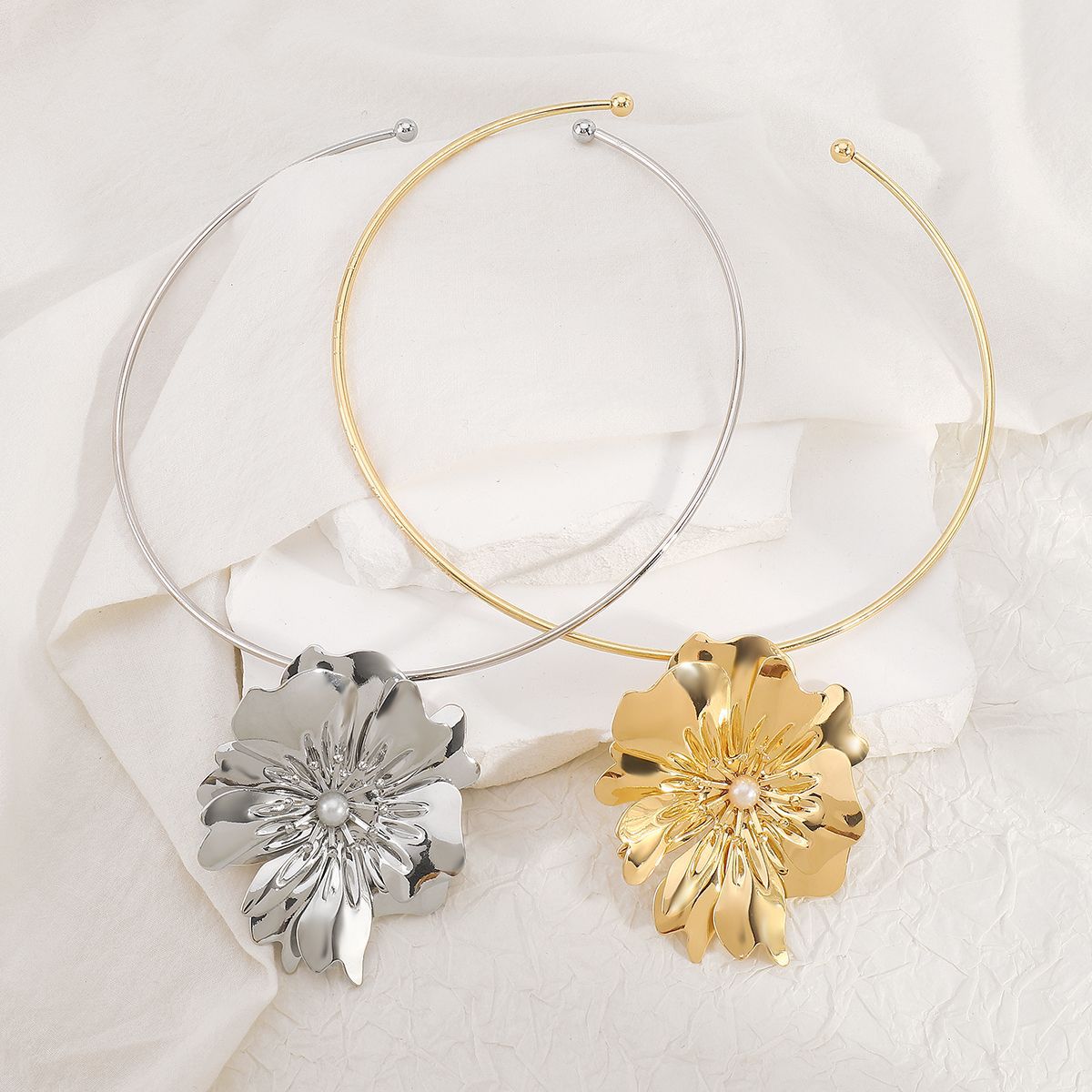 Vintage Metal Flower Necklace – Statement Faux Pearl Jewelry - ALL GIFTS FACTORY