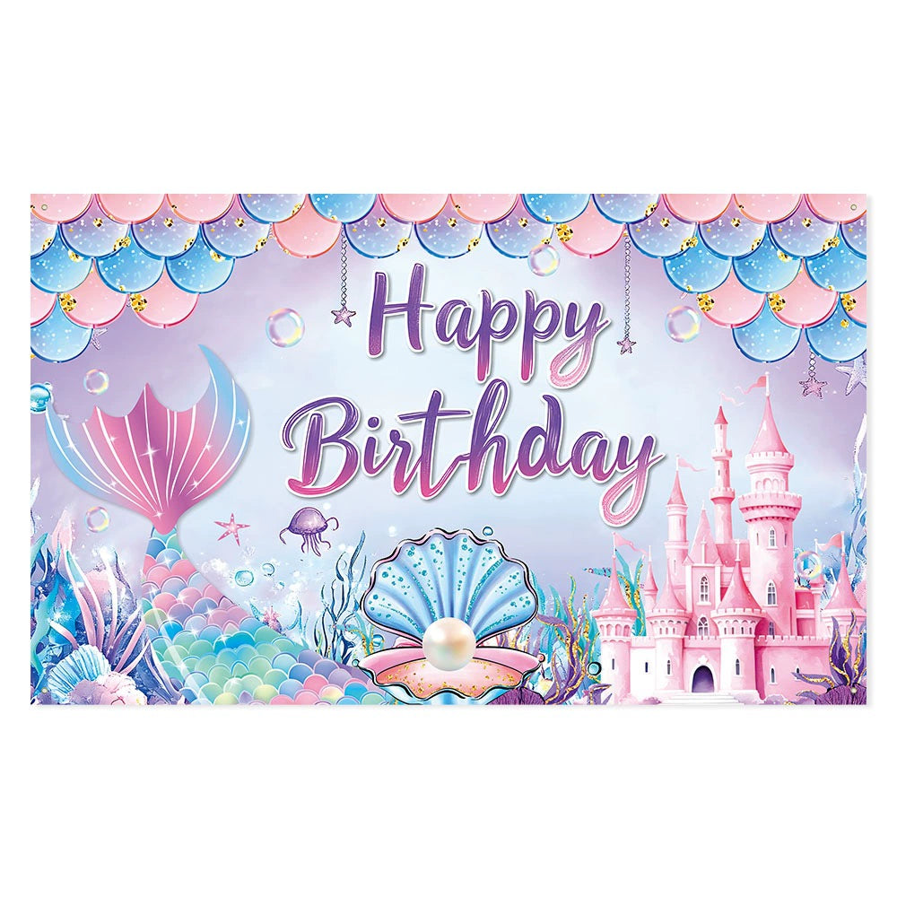 Mermaid-Themed Birthday Banner & Background Decorations - ALL GIFTS FACTORY