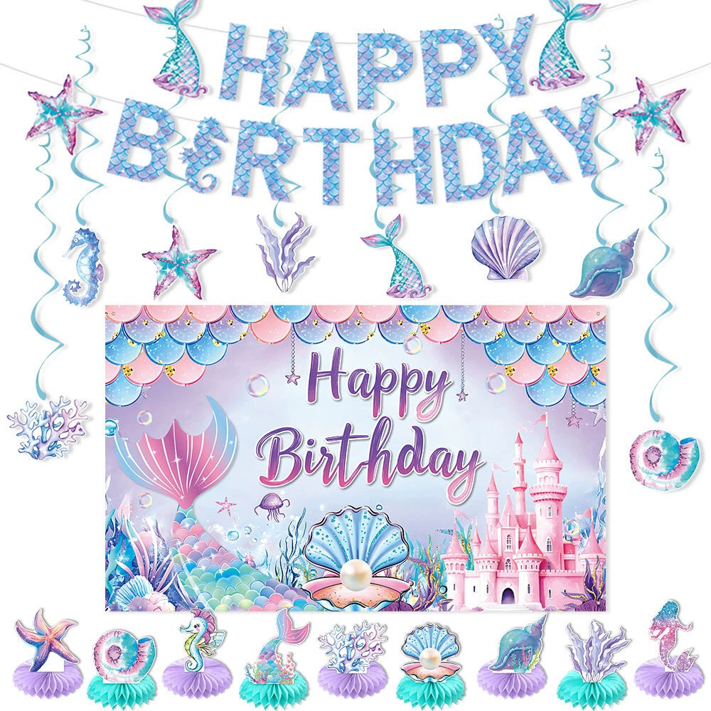 Mermaid-Themed Birthday Banner & Background Decorations - ALL GIFTS FACTORY