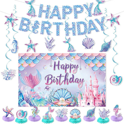 Mermaid-Themed Birthday Banner & Background Decorations - ALL GIFTS FACTORY