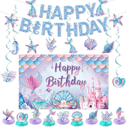 Mermaid-Themed Birthday Banner & Background Decorations - ALL GIFTS FACTORY