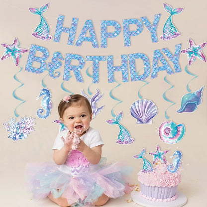 Mermaid-Themed Birthday Banner & Background Decorations - ALL GIFTS FACTORY