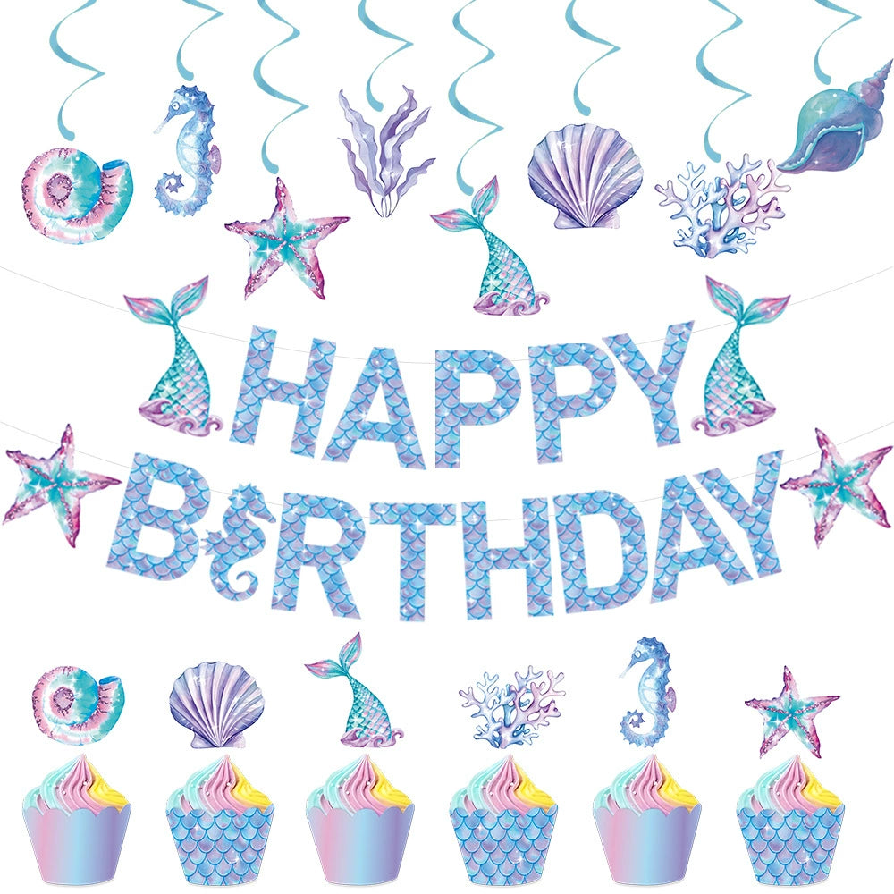 Mermaid-Themed Birthday Banner & Background Decorations - ALL GIFTS FACTORY