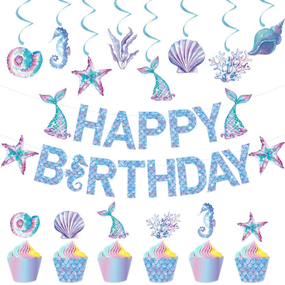 Mermaid-Themed Birthday Banner & Background Decorations - ALL GIFTS FACTORY