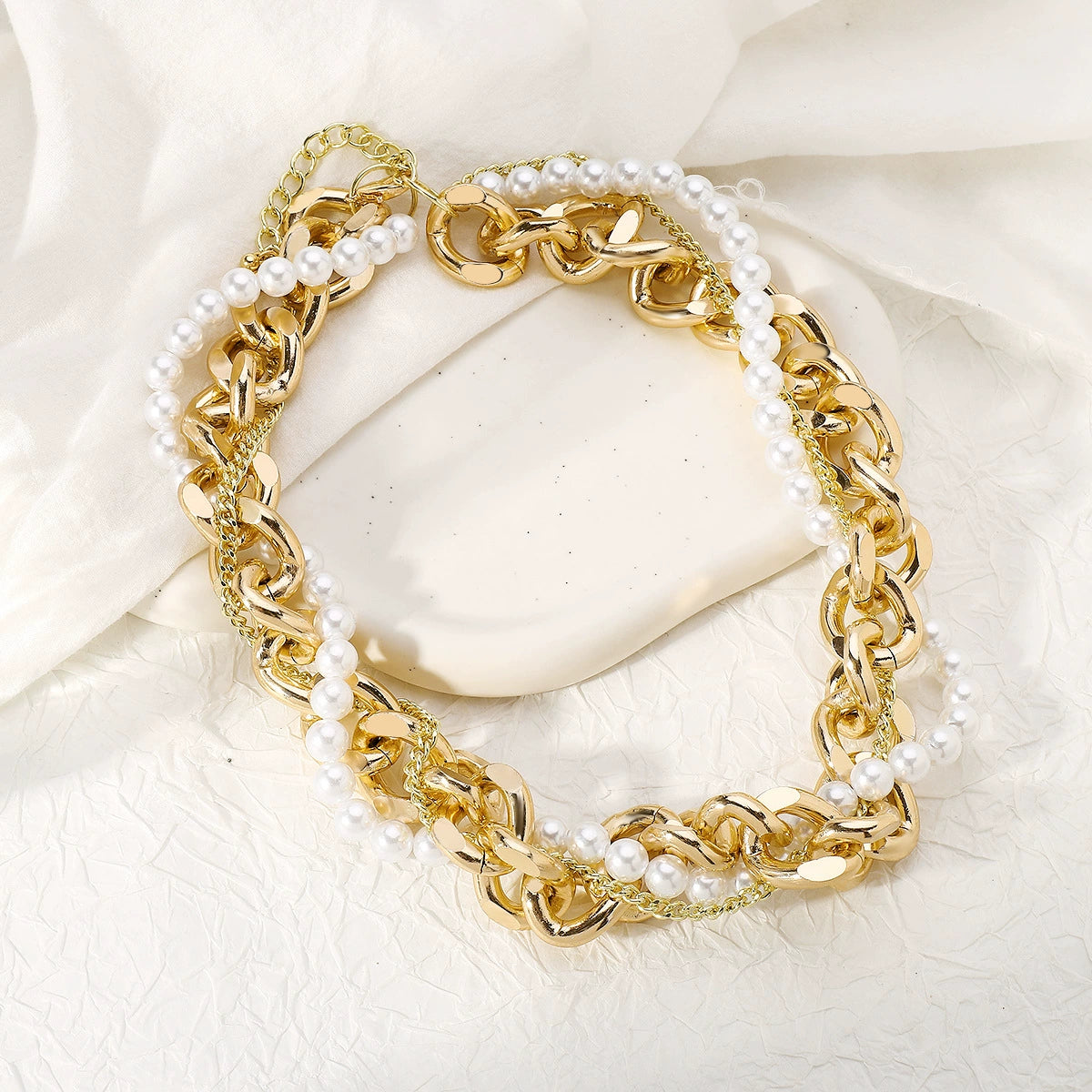 Imitation Pearl and Gold Twist Chain Necklet – Elegant Braided Necklace for Women, Minimalist Jewelry Gift - ALL GIFTS FACTORY