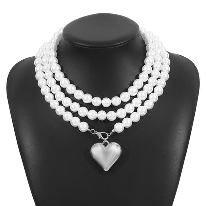 Vintage Necklace Faux Pearl Jewelry with heart design - ALL GIFTS FACTORY