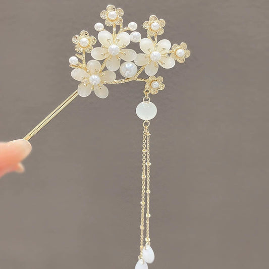 Pearl Flower Hairpin with Tassel