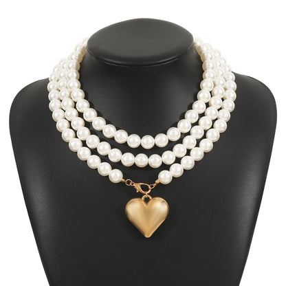 Vintage Necklace Faux Pearl Jewelry with heart design - ALL GIFTS FACTORY