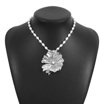 Vintage Metal Flower Necklace – Statement Faux Pearl Jewelry - ALL GIFTS FACTORY