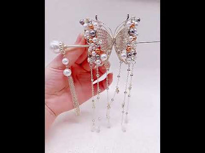 Pearl Butterfly Hairpin with Tassel