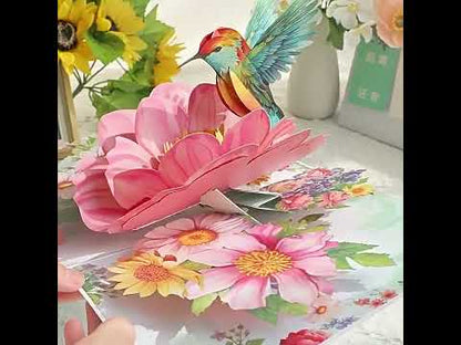 3D greeting Card with flowers bird– Handmade Pop Up Gift