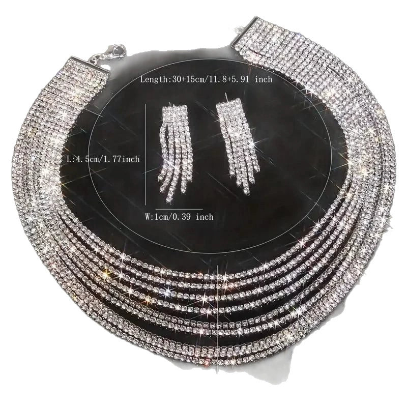 Rhinestone Necklace and Earring Jewelry Set for party