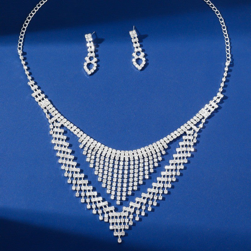 Rhinestone Necklace and Earring Jewelry Set