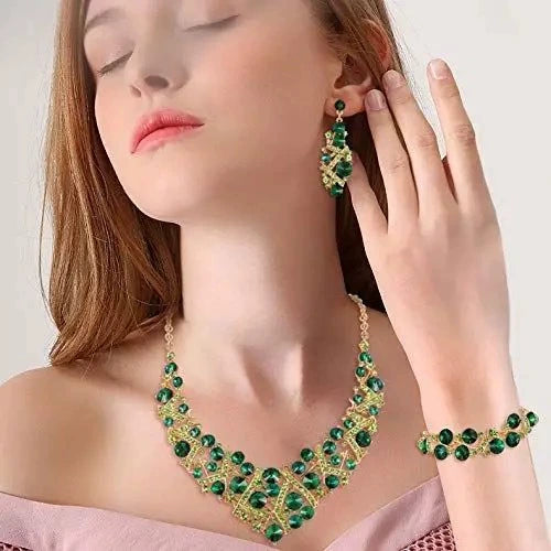 Diamond Necklace and Earrings Set – Iridescent Rhinestone Jewelry - ALL GIFTS FACTORY