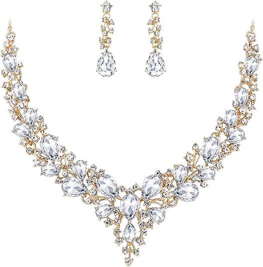 Aurora Borealis Crystal Necklace and Earrings Set – Iridescent Rhinestone Jewelry for Women, Bridal & Evening Accessories - ALL GIFTS FACTORY