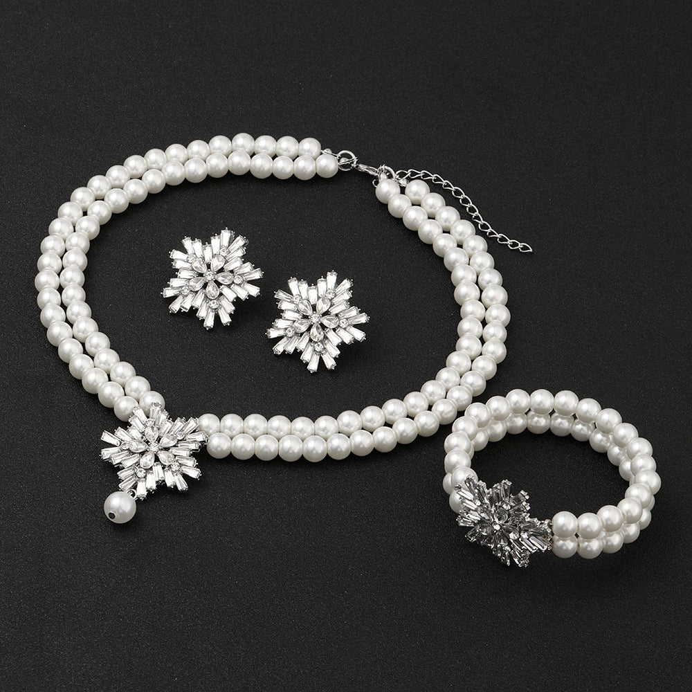 Elegant flower pearl necklace bracelet earrings set for women - ALL GIFTS FACTORY