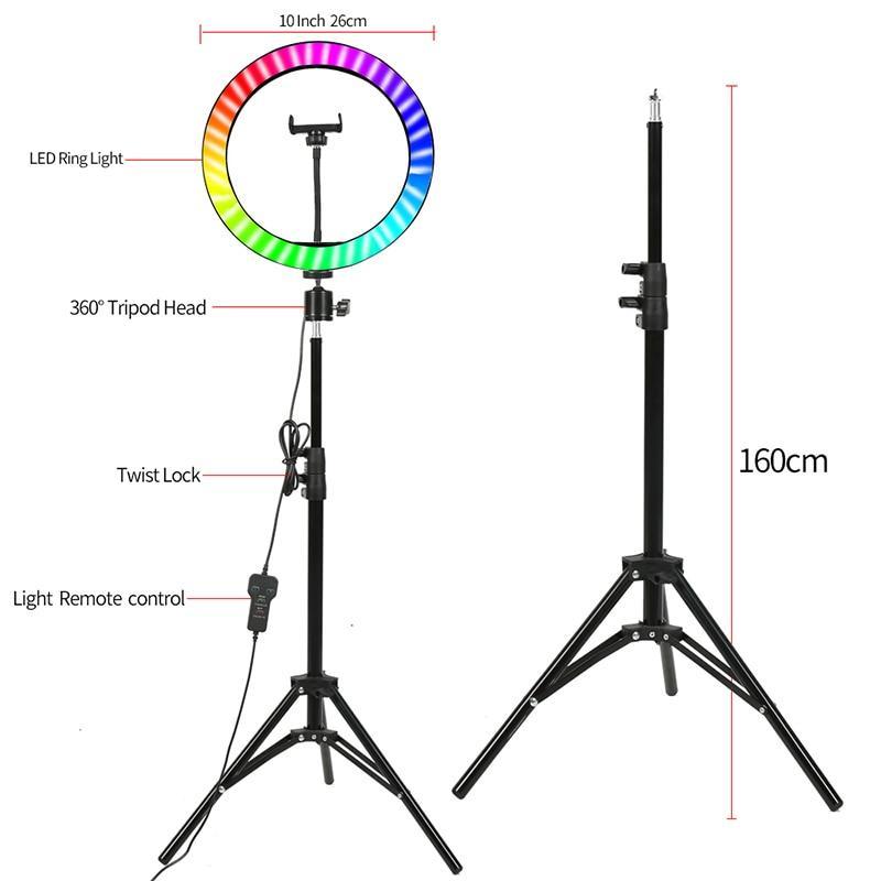 10" RGB LED Ring Light Selfie Photographic Lighting Colorful Ring Lamp Dimmable with Control Stand for TikTok Youtube Vlog Live - ALL GIFTS FACTORY