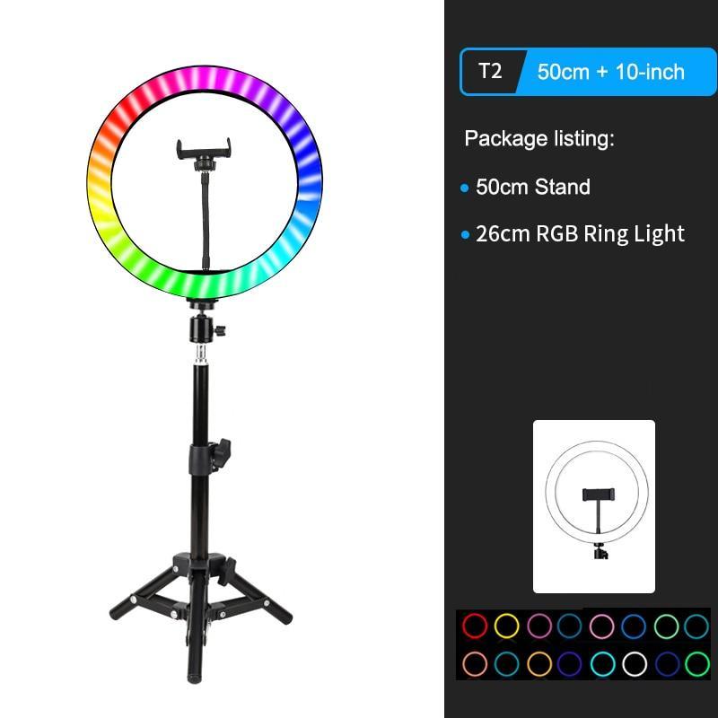 10" RGB LED Ring Light Selfie Photographic Lighting Colorful Ring Lamp Dimmable with Control Stand for TikTok Youtube Vlog Live - ALL GIFTS FACTORY