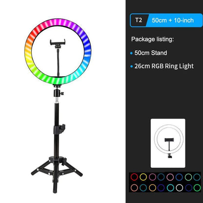 10" RGB LED Ring Light Selfie Photographic Lighting Colorful Ring Lamp Dimmable with Control Stand for TikTok Youtube Vlog Live - ALL GIFTS FACTORY