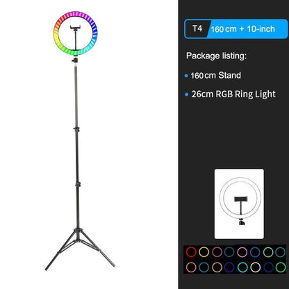 10" RGB LED Ring Light Selfie Photographic Lighting Colorful Ring Lamp Dimmable with Control Stand for TikTok Youtube Vlog Live - ALL GIFTS FACTORY