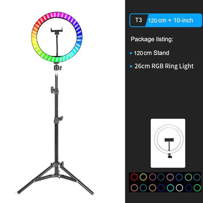10" RGB LED Ring Light Selfie Photographic Lighting Colorful Ring Lamp Dimmable with Control Stand for TikTok Youtube Vlog Live - ALL GIFTS FACTORY
