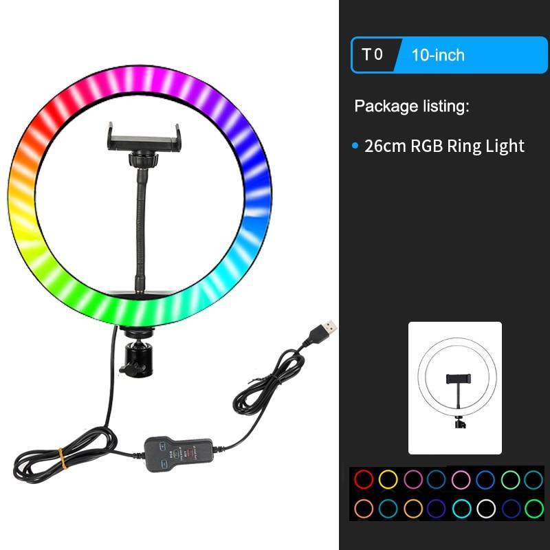 10" RGB LED Ring Light Selfie Photographic Lighting Colorful Ring Lamp Dimmable with Control Stand for TikTok Youtube Vlog Live - ALL GIFTS FACTORY